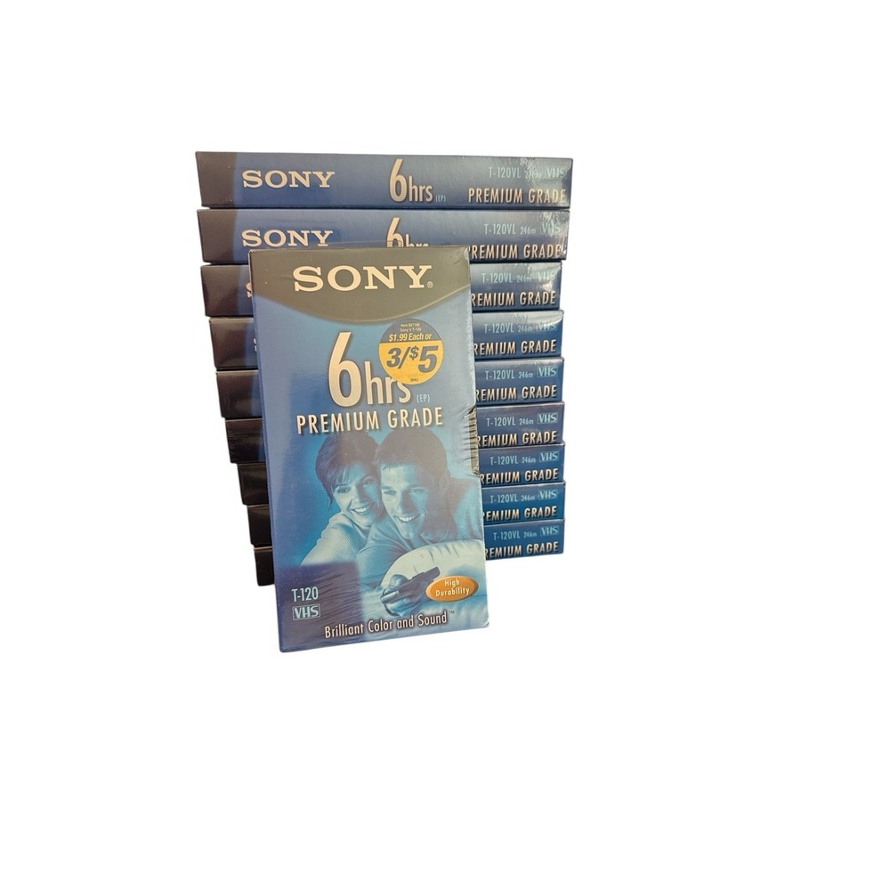 Lot of 10 Sealed Blank Sony 6hr Premium Grade VHS Video‎ Tapes T120